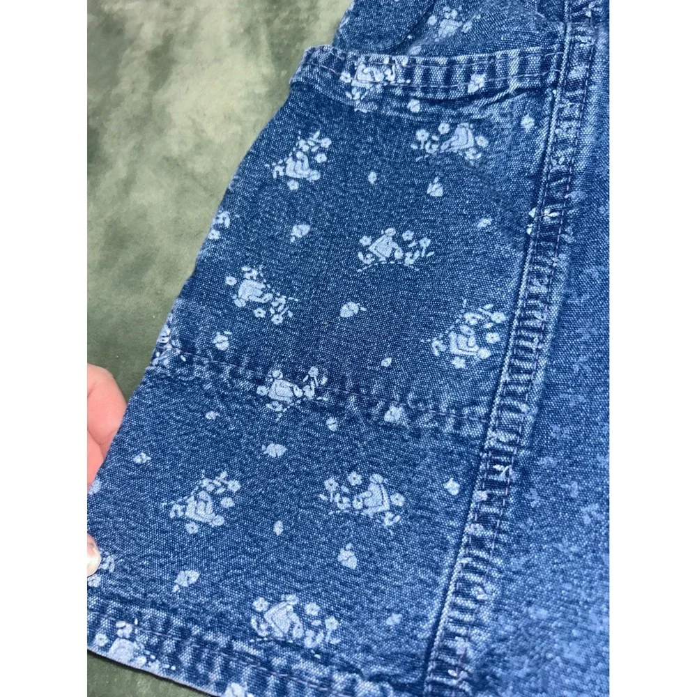 Vintage OshKosh Bgosh Vestbak Denim Jumper‎ Dress Teddy Bear Floral Blue 4T USA
